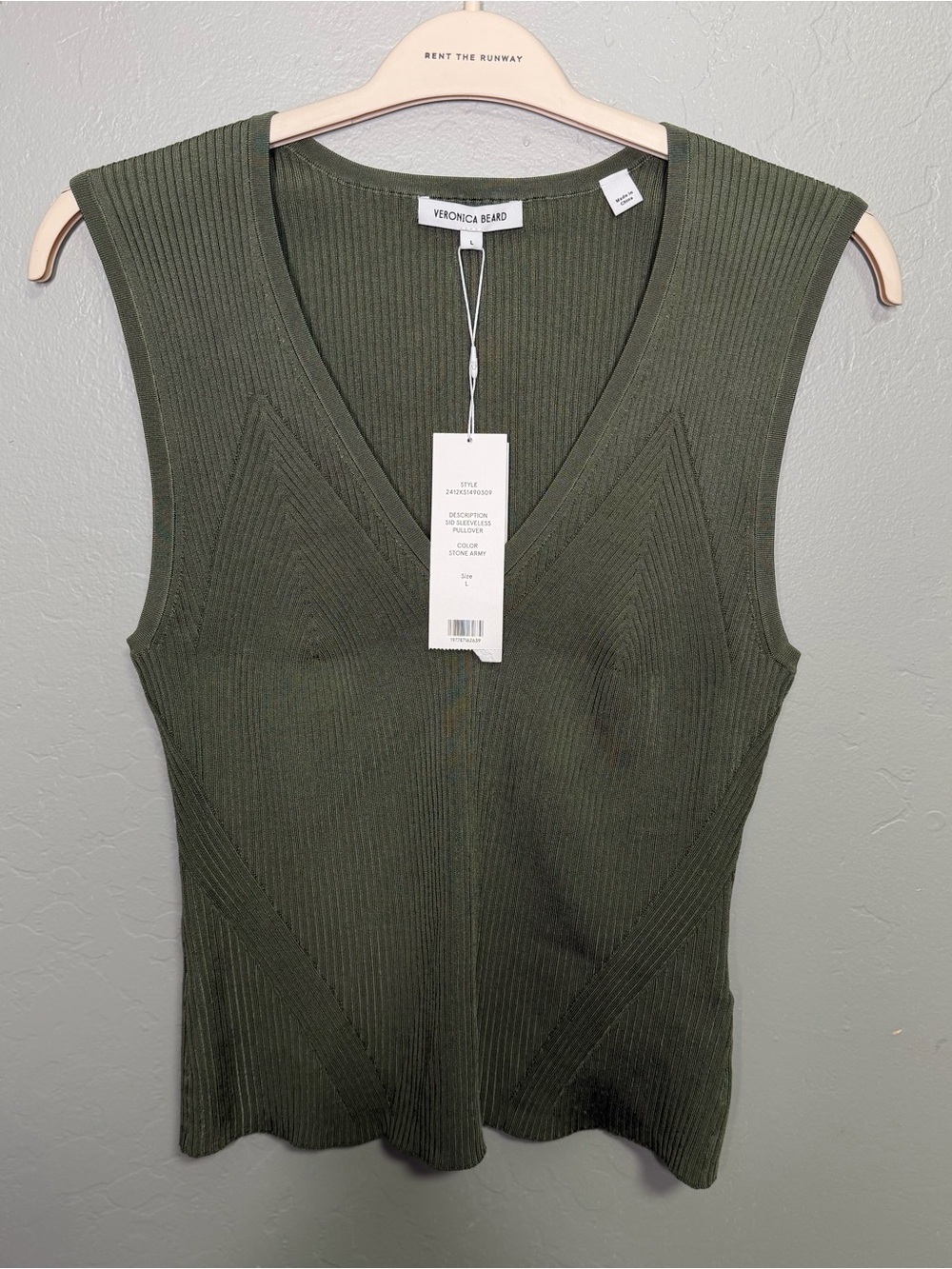 Veronica Beard Womens Sid Ribbed V-neck Sleeve Top